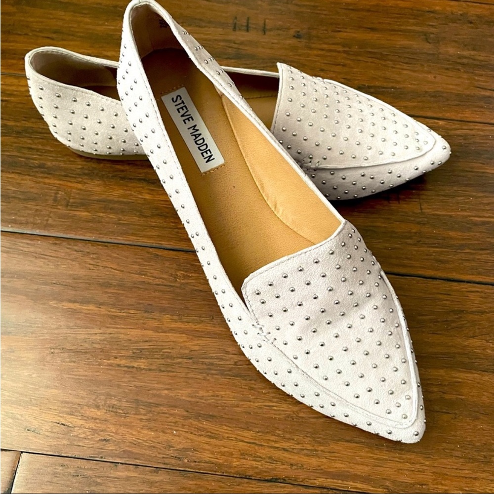 Steve Madden Feather Studded Pointy Toe Loafer Grey